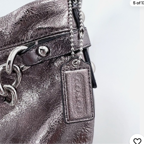 LIKE NEW COACH Brooke Handbag Leather Pewter Silver Metallic Hobo Bag Purse - Picture 5 of 9
